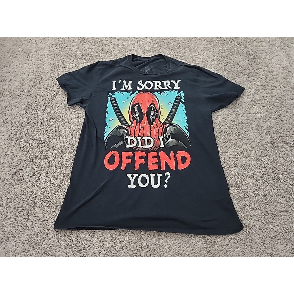Marvel Deadpool Shirt Youth Boys L Black "I'm Sorry Did I Offend You?" Graphic